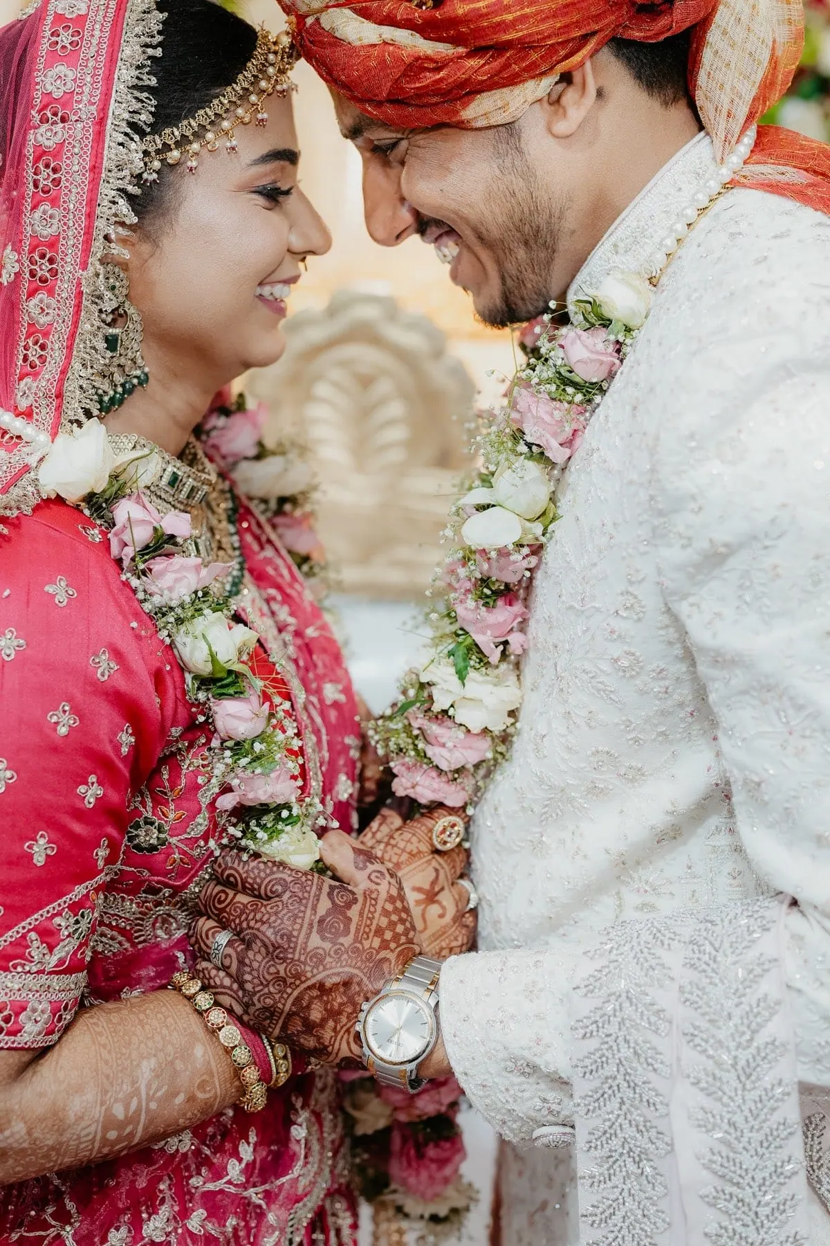 Bride and groom candid close moment