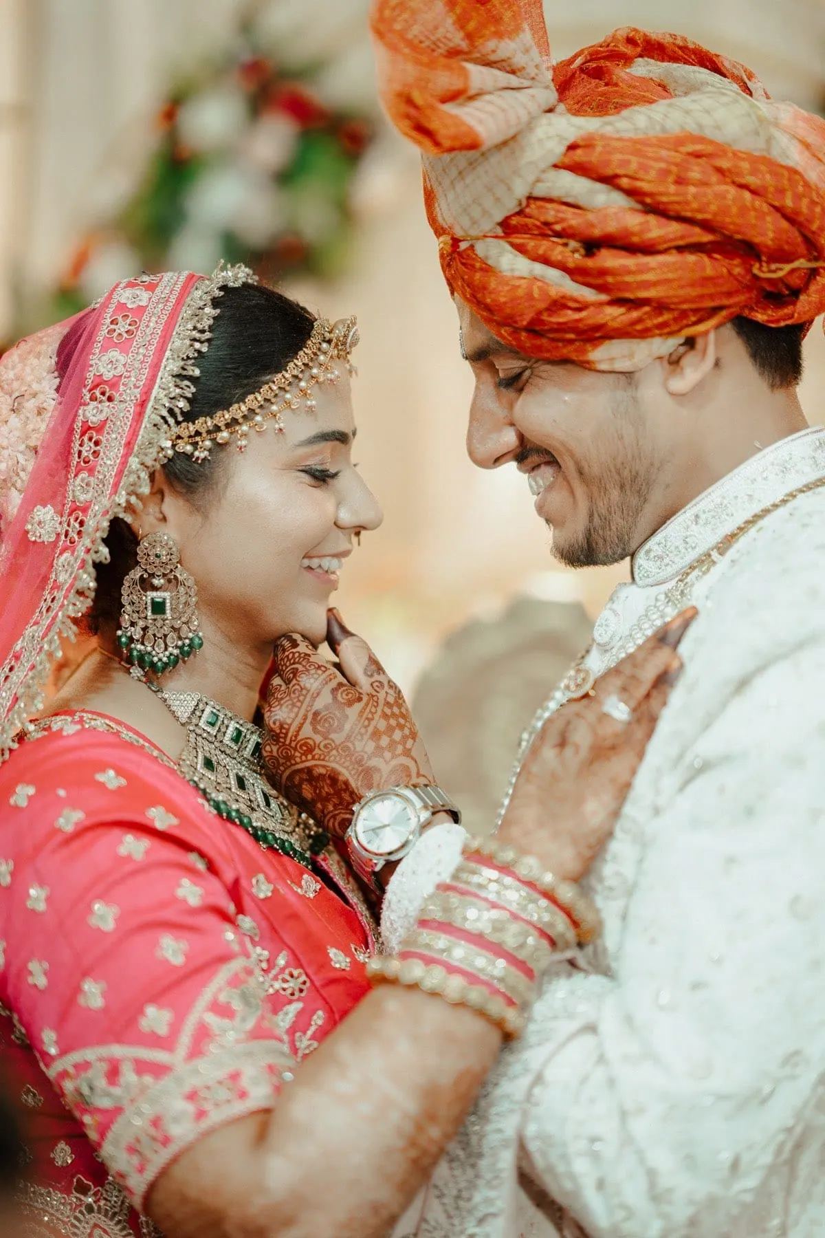 Happy wedding couple close-up