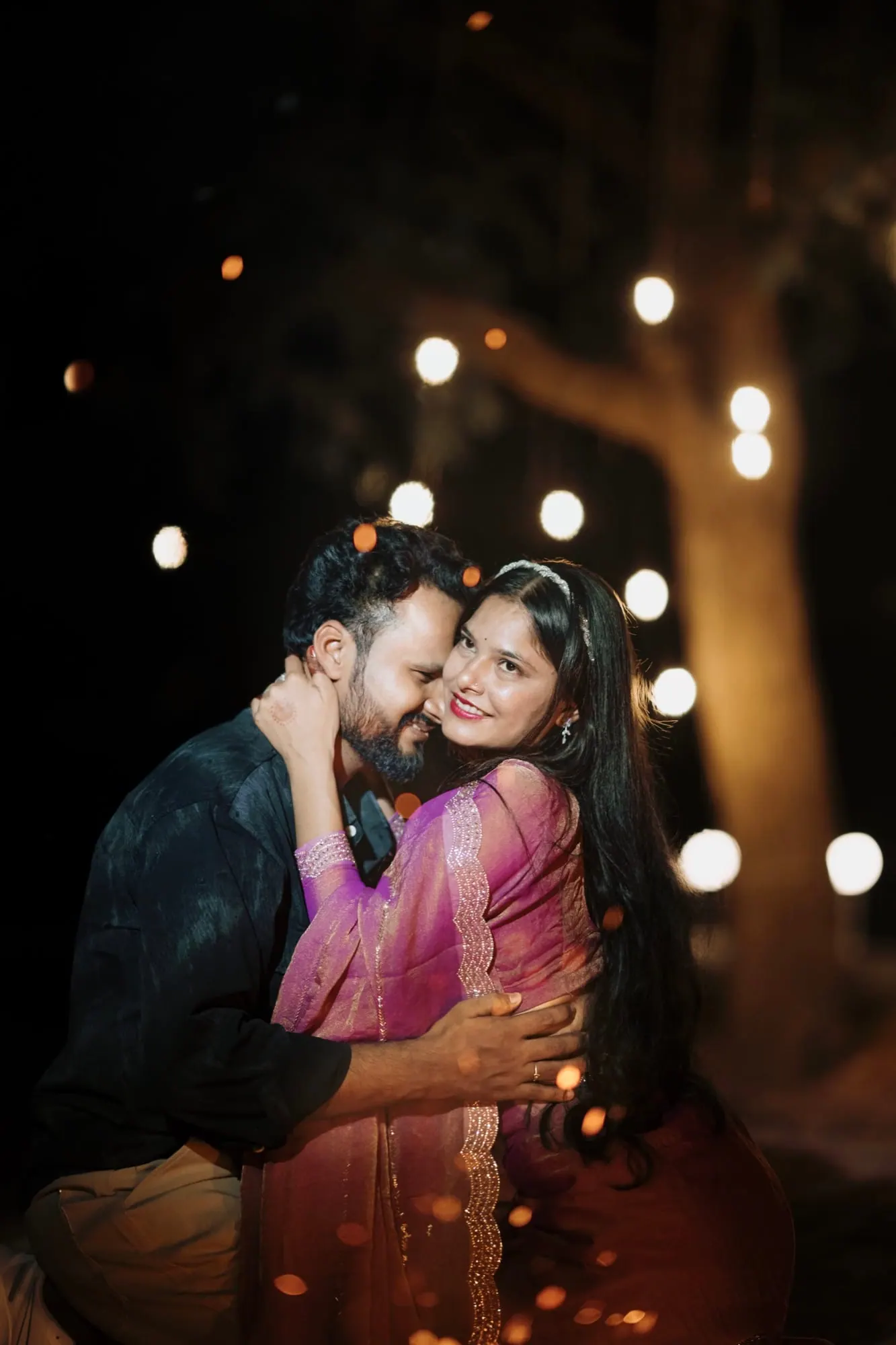 Wide pre-wedding location portrait