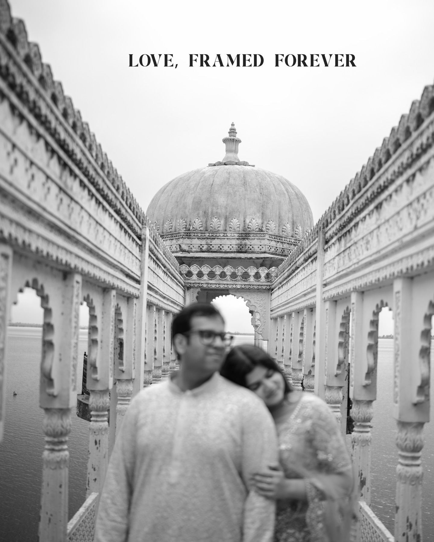 Black and white pre-wedding architecture portrait by Habib Gauri Photography